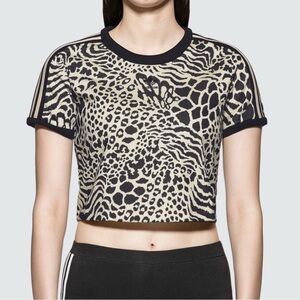 Adidas Black & Cream Animal-Print Crop Top